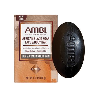 Ambi African Black Soap Face &amp; Body Bar, Cleans and Nourishes Skin, Rinses Clear, 5.3 Ounce