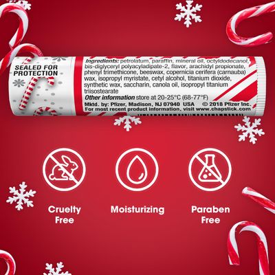 ChapStick Lip Balm, Candy Cane, 3-Count - Fresh &amp; Minty Lip Moisturizer, Stocking Stuffer, 0.15 Oz Ea