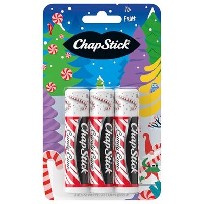 ChapStick Lip Balm, Candy Cane, 3-Count - Fresh &amp; Minty Lip Moisturizer, Stocking Stuffer, 0.15 Oz Ea