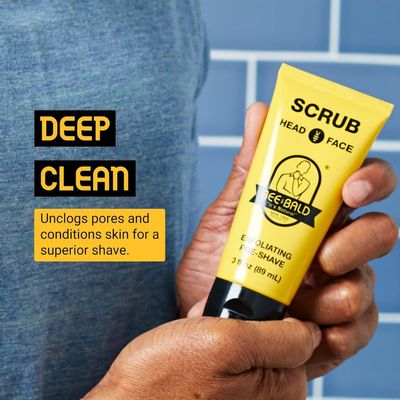 Bee Bald SCRUB Exfoliating Pre-Shave for Deep Cleans & Removing Pore Clogging Dirt, Oil & Dry Flaky Skin. Prepares Your Skin For a Super Close Shave 3 Fl Oz