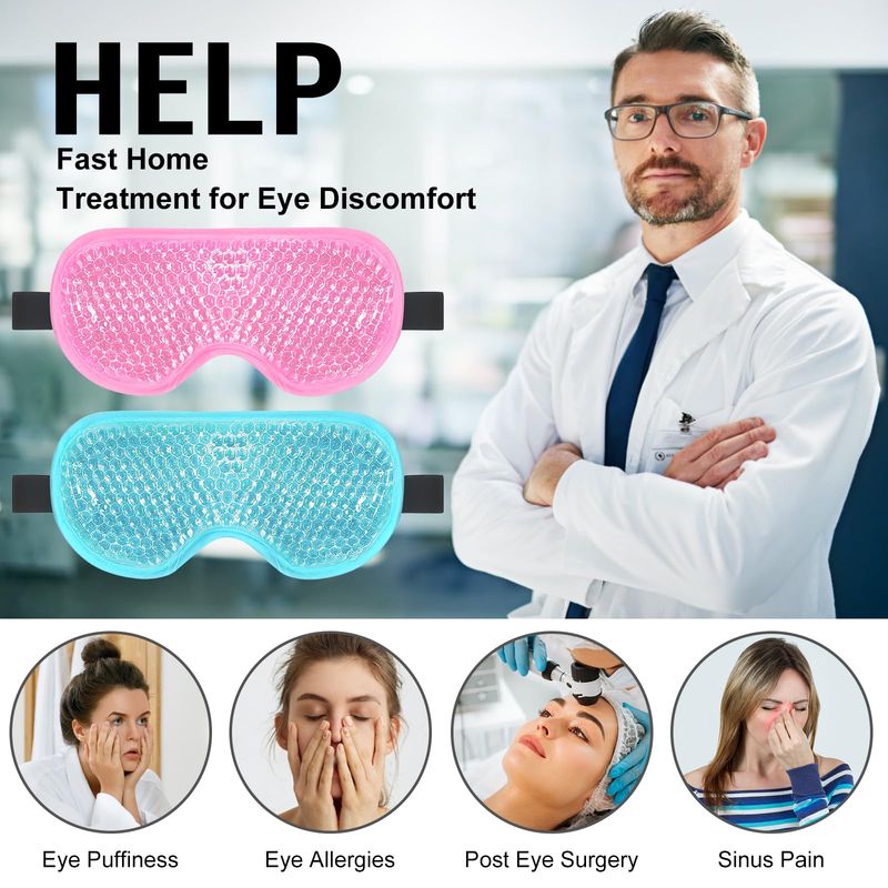 BeeVines Gel Eye Mask, 2 Pack Cooling Ice Masks for Puffy Eyes for Men &amp; Women, Cold &amp; Warm Compress for Post Surgery, Puffiness, Allergies, Sinuses &amp; Migraines Treatment