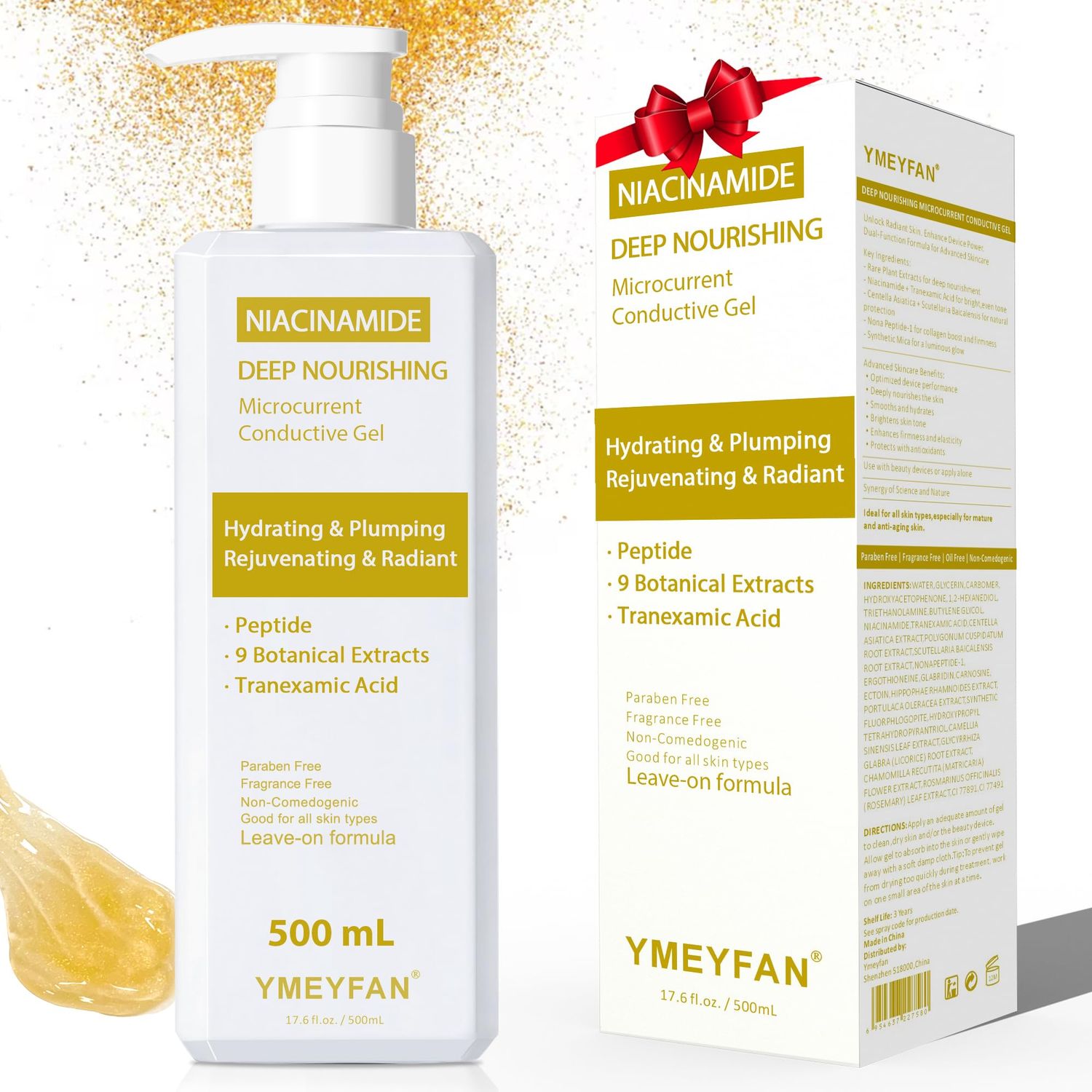 500ML Conductive Gel, Deep Nourishing Facial Leave-On Gel Primer for Microcurrent Devices, Hydrating Rejuvenating Radiance Serum, Niacinamide, Peptide &amp; 9 Botanical Extracts, Paraben &amp; Fragrance Free