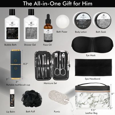 Bath Gift Basket for Men and Women, 23pcs Charcoal Luxury Home Spa Kit for Father and Mother Spa Kit in Cosmetics Bag Father's Day Birthday Gift for Christmas from RA ROSA ACCA