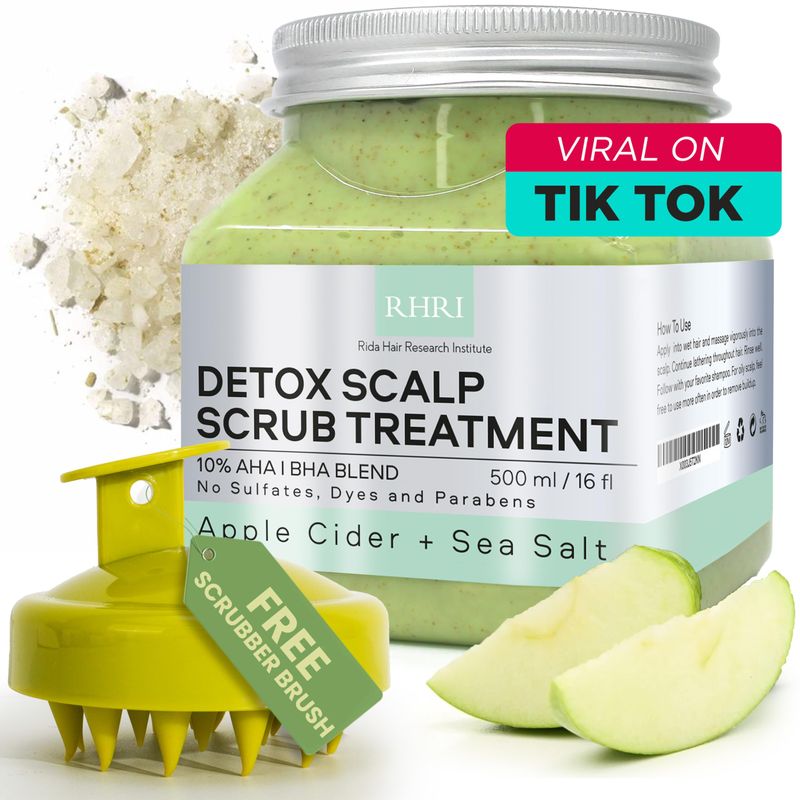 Apple Cider &amp; Sea Salt Green Scalp Scrub Sulfate-Free | 10% AHA &amp; BHA | Exfoliating Hair &amp; Scalp Treatment for Detox, Dandruff &amp; Build-Up | Scalp Exfoliator Hair Scalp Scrub | Refreshing ( 16 Fl Oz )