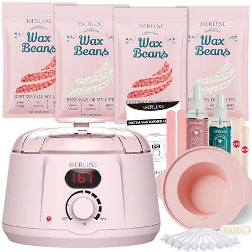 EVERLUXE Waxing Kit Wax Warmer for Hair Removal with Silicone Wax Warmer Liner, Digital Wax Machine Hard Wax Kit for Full Body, Arms, Legs, Face, Bikini, Brazilian Wax Kit for Women Men Sensitive Skin