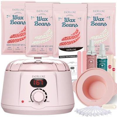 EVERLUXE Waxing Kit Wax Warmer for Hair Removal with Silicone Wax Warmer Liner, Digital Wax Machine Hard Wax Kit for Full Body, Arms, Legs, Face, Bikini, Brazilian Wax Kit for Women Men Sensitive Skin
