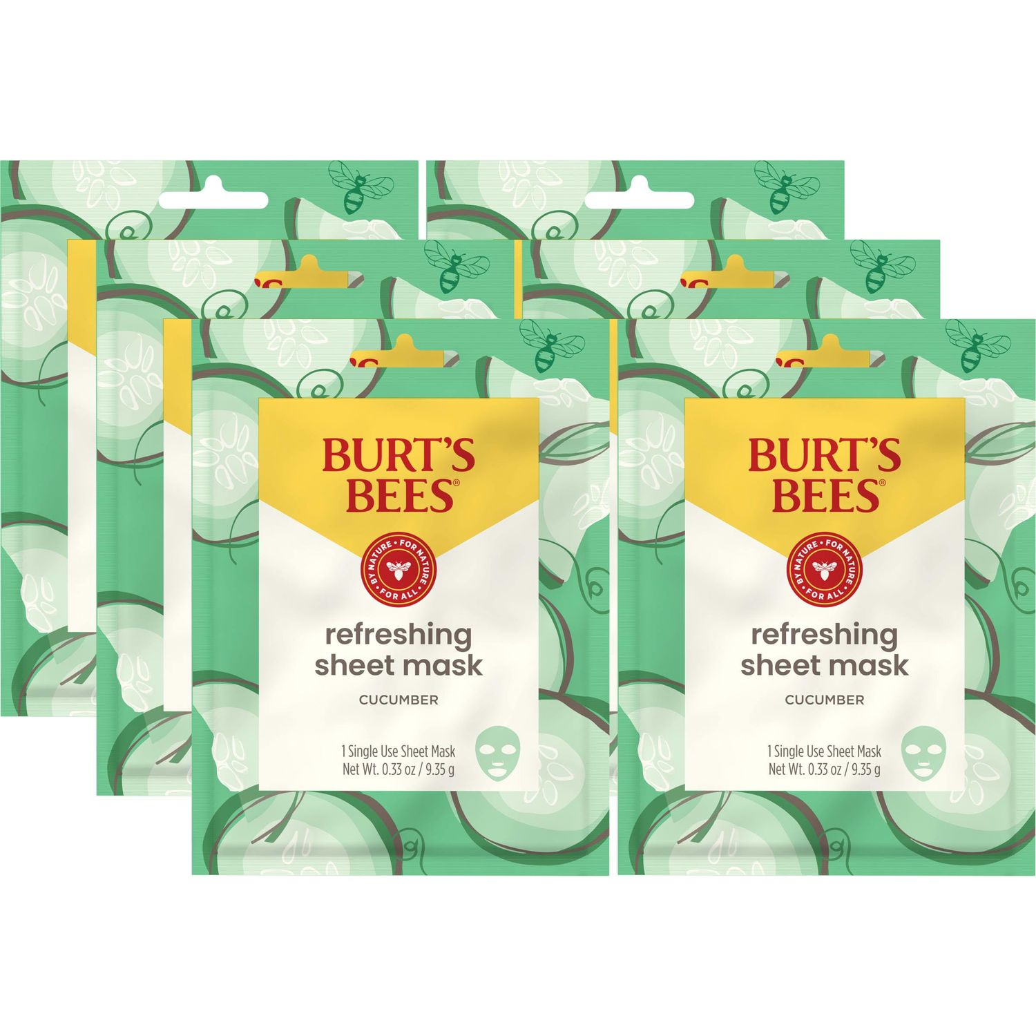 Burt&#39;s Bees Refreshing Sheet Face Mask with Cucumber, Pack of 6
