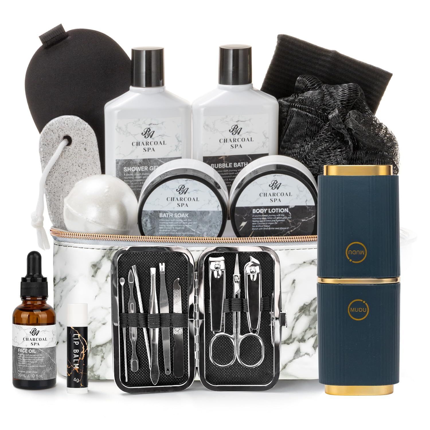 Bath Gift Basket for Men and Women, 23pcs Charcoal Luxury Home Spa Kit for Father and Mother Spa Kit in Cosmetics Bag Father&#39;s Day Birthday Gift for Christmas from RA ROSA ACCA