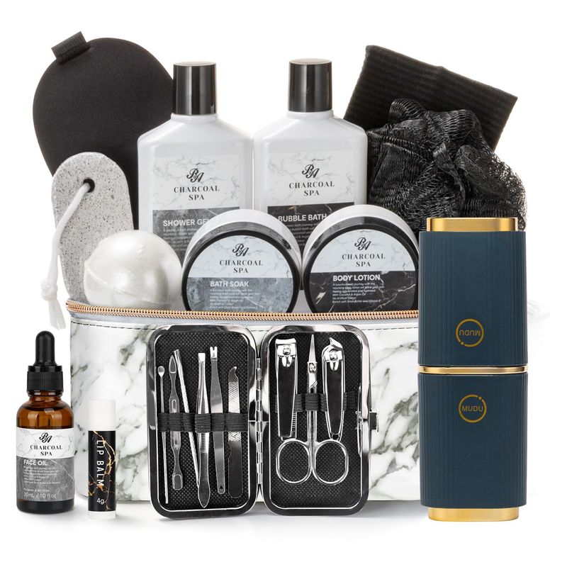 Bath Gift Basket for Men and Women, 23pcs Charcoal Luxury Home Spa Kit for Father and Mother Spa Kit in Cosmetics Bag Father&#39;s Day Birthday Gift for Christmas from RA ROSA ACCA