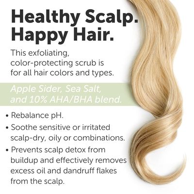 Apple Cider &amp; Sea Salt Green Scalp Scrub Sulfate-Free | 10% AHA &amp; BHA | Exfoliating Hair &amp; Scalp Treatment for Detox, Dandruff &amp; Build-Up | Scalp Exfoliator Hair Scalp Scrub | Refreshing ( 16 Fl Oz )