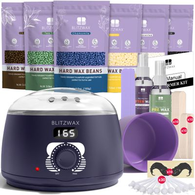 BLITZWAX Nose Wax Kit for Men and Women Hair Removal Digital Wax Pot Kit with Beard Stickers for Sensitive Skin, Mustache, Body, Face, Leg and Back, Complete Waxing Kit for Home/Beginners