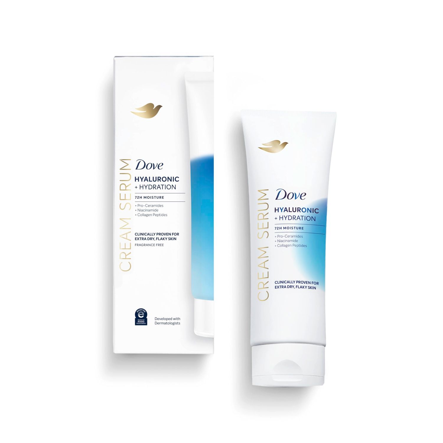 Dove Body Cream Serum Hyaluronic + Hydration for Extra Dry, Flaky Skin, with Pro-Ceramides, Niacinamide and Collagen Peptides Lotion, 8 oz