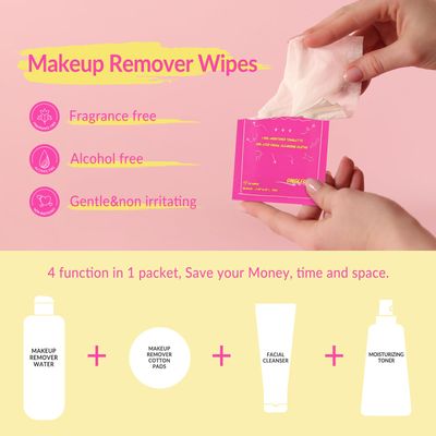 Ecoppeal Biodegradable Bamboo Makeup Remover Wipes - Gentle, Alcohol-Free &amp; Fragrance-Free Formula with Plant Extracts, Individually Wrapped for Sensitive Skin (Pack of 40)