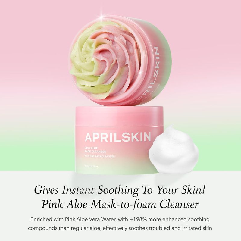 APRILSKIN Pink Aloe Facial Polish Cleanser | Gentle Exfoliation with Mungbean &amp; Soybean Scrub | Removes Waterproof Makeup &amp; Sunscreen | Non-Comedogenic Cleanser for All Skin Types | Korean Skincare