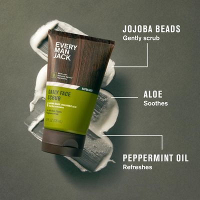 Every Man Jack Gentle Exfoliating Face Scrub For Men- Exfoliate Away Dead Skin, Moisturize, and Revive Tired Skin with Jojoba Beads, Hyaluronic Acid, and Caffeine - 4.2 oz Mens Face Scrub -Twin Pack