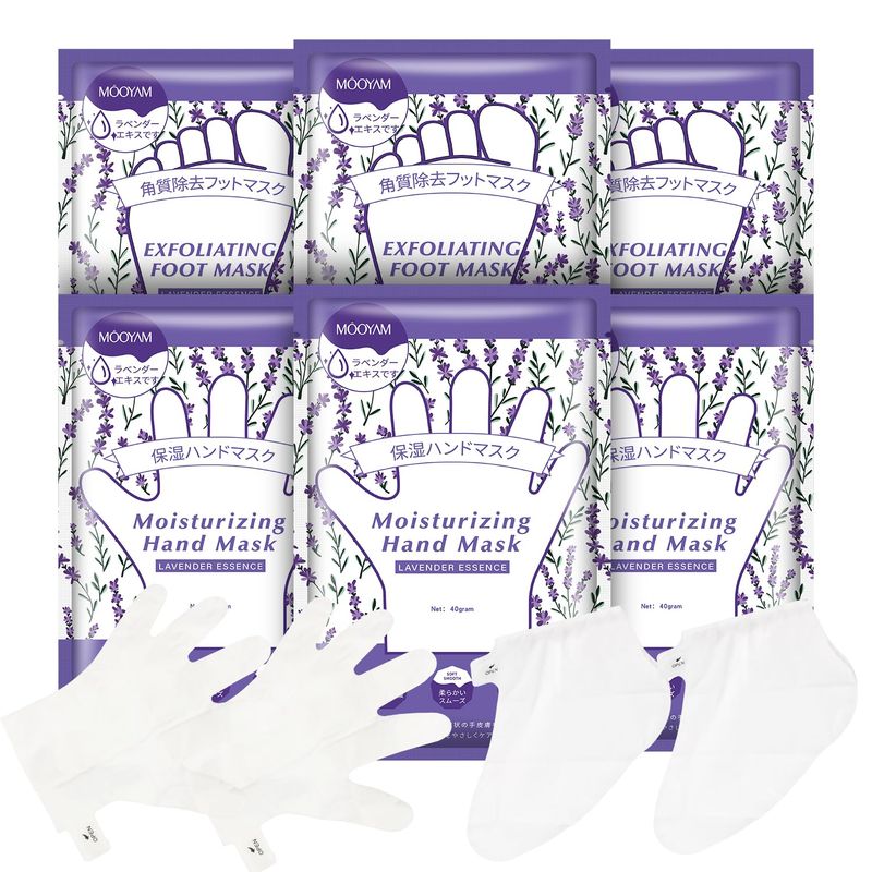 GUOYAOLIFU Hydrating Hand Foot Masks Set,Moisturizing Hand Mask for Dry Hand,Exofliating Foot Mask for Peeling Away Dead Skin Calluses,3 Pack Glove Mask&amp;3 Pack Socks Mask for WomenLavender