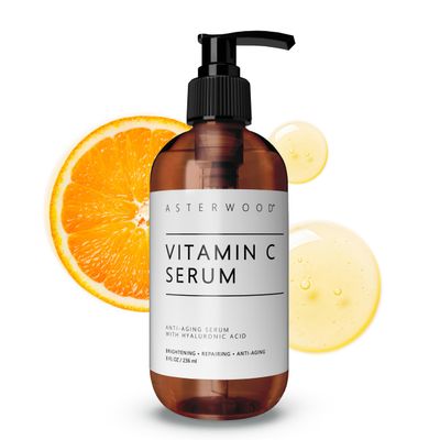 Asterwood Vitamin C Face Serum - with Hyaluronic Acid - Smoothing, Hydrating, Stimulates Collagen Production - Fragrance-Free, Paraben-Free - 8 Fl Oz
