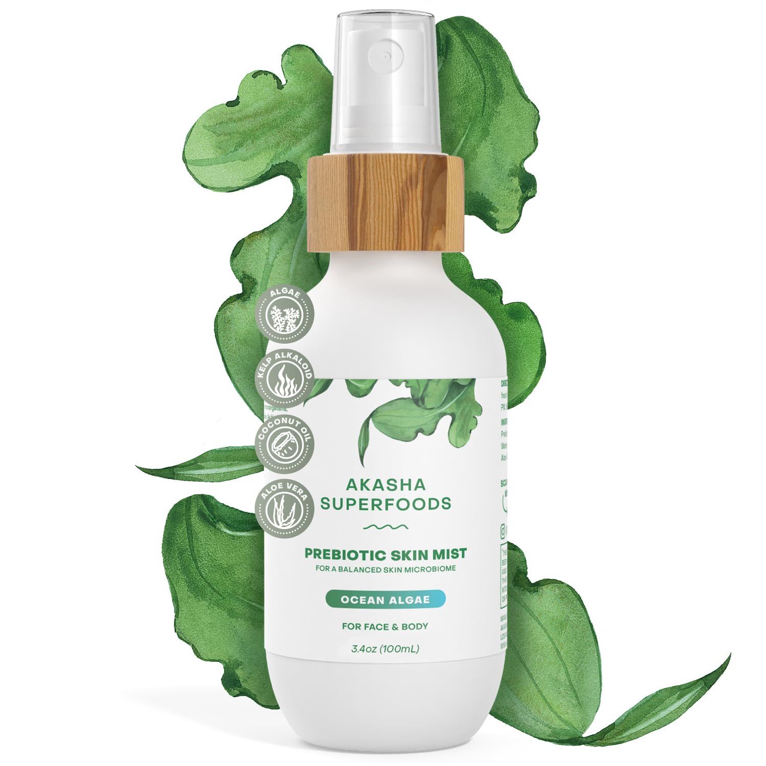 Akasha Prebiotic Skin Mist - 3.4oz I Organic Facial Mist with Sea Kelp Extract, Face Spray for Naturally Restoring the Skins Microbiome, Helps Acne, Psoriasis &amp; Sunburn*, Anti Aging Skin Care Products