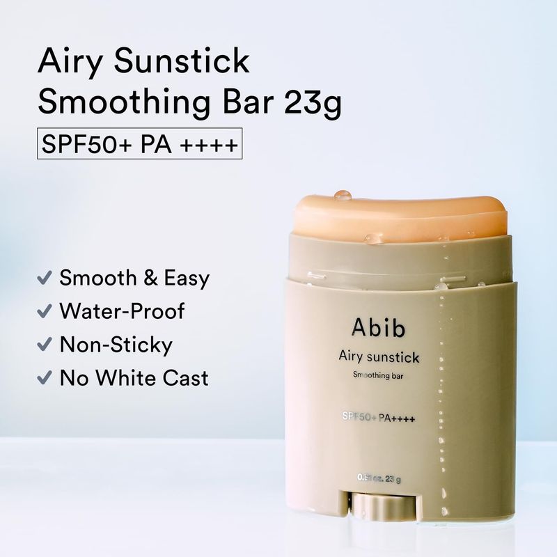 Abib Airy Sunstick Smoothing Bar SPF50 | Non-Sticky Matte Finish Sun Protection for Face and Body, Long-lasting Korean Sun Stick