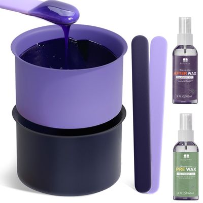 BLITZWAX 2 Silicone Waxing Pot Bowls for Hair Removal 16 oz Hard Wax Warmer Replacement with Wax Spatulas for Home Use, Easy-Clean Wax Liners Ideal for Beginners, Sensitive Skin Safe(Purple&amp;Dark Blue)