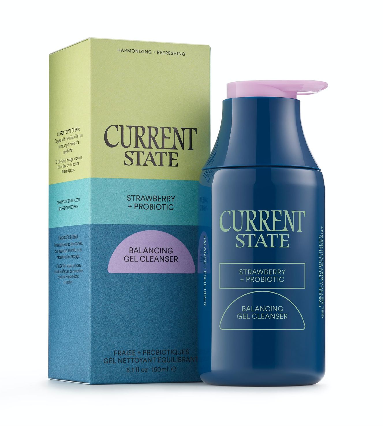 CURRENT STATE Balancing Gel Cleanser with Strawberry + Probiotic Refreshing Face Wash, Pore Cleaner, Daily Face Wash for Oily Skin - Reduces Shine, Gentle Purifier, 5.1 fl oz, Made In The USA