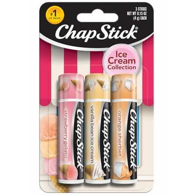 ChapStick Lip Care Set, Ice Cream Collection 3-Pack - Strawberry Gelato, Vanilla Bean Ice Cream, Orange Sherbet Lip Balm, 0.15 Oz Ea