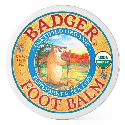 Badger Foot Balm, Organic Tea Tree &amp; Olive Oil Foot Care for Dry Cracked Heels, Cracked Heel Repair for Dry Cracked Feet, Foot Cream Heel Balm, 2 oz