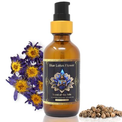 100% Pure Moringa Oil blended with Blue Lotus Flower Essential Oil and Monoatomic Gold, Premium Pure Moringa Seed Oil for Radiant Skin, Nourishing &amp; Hydrating Face, Hair, Nails, and Body - 1oz. (30ml)