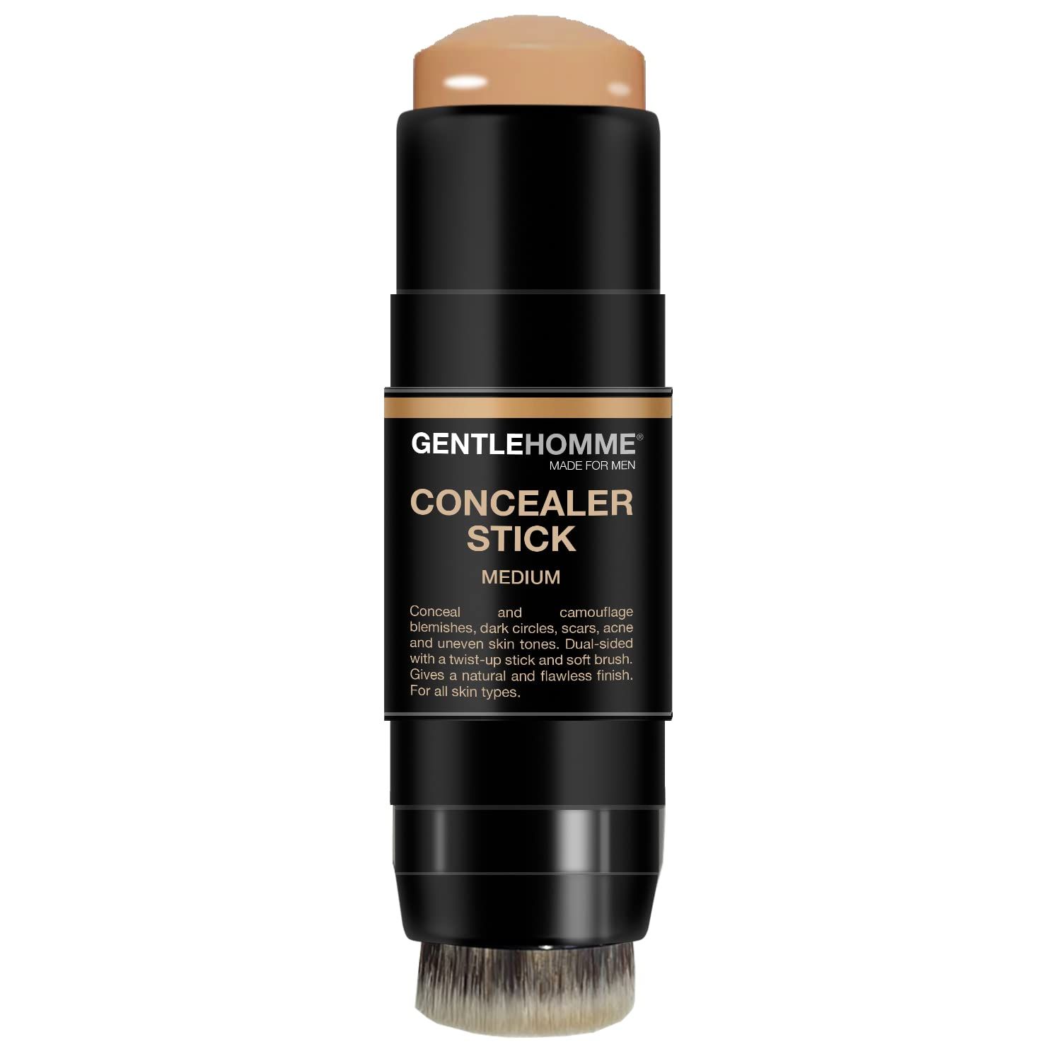 Concealer Stick with Brush for Men - Eraser Dark Circles - Mens Multi-Use Concealer - Dual Sided Full Coverage Concealer Pen with Soft Brush - Buildable Coverage Makeup - All Skin Types - (Medium)