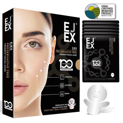 EJEX Effective Hydrating Face Mask, Natural Fermented Face and Neck Mask, Sensitive Skin Friendly,Soothing &amp; Firming,Preservative-Free, 38g x 5ea,Probiotics Mask,Organic Facial Mask