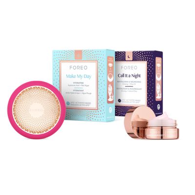 FOREO Hyper Hydra UFO 3 Bundle - Face Moisturiser Device + 14 UFO Activated Masks + Hydrating Night Mask, 0.5 oz - Red Light Treatment, Thermo & Cryo Treatment - Skin Care - Fuchsia
