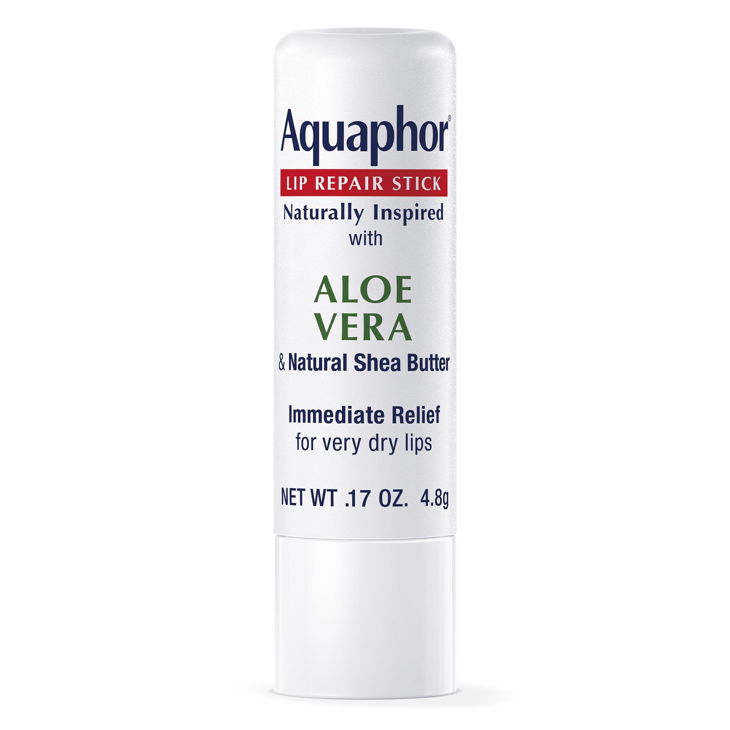 Aquaphor Naturally Inspired Lip Repair Stick with Aloe Vera and Natural Shea Butter, Hydrating Lip Balm Stick Immediately Relieves Dryness and Soothes Chapped Lips, 0.17 Oz Stick