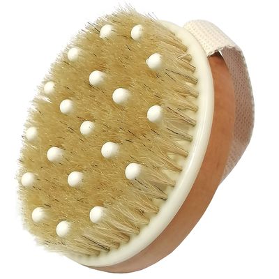 Dry Body Brush, Natural Bristle Bath Brush, ,Body Brush Lymphatic Drainage, Exfoliate, Stimulate Blood Circulation, Remove Dead Skin Toxins and Cellulite