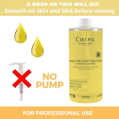 Cirepil - Pre &amp; Post - Depilatory Oil - 1000 ml / 33.81 fl oz - Protects the Skin Before Waxing &amp; Removes Wax Residue - Pre-Waxing &amp; Post-Waxing