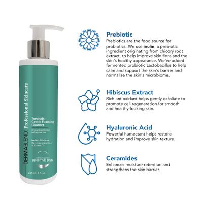 Dermablend Prebiotic Gentle Foaming Cleanser - 8 fl oz, Light Foam Cleanser Removes Makeup & Impurities, Prebiotic Inulin, Probiotics, & Hyaluronic Acid, Ideal for Sensitive Skin, Fragrance-Free