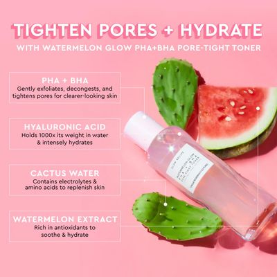 Glow Recipe PHA + BHA Face Toner - Korean Skin Care Toner, Pore Minimizer &amp; Facial Exfoliator for Glass Skin - Tightening &amp; Hydrating Skincare with Hyaluronic Acid &amp; Watermelon (150ml)