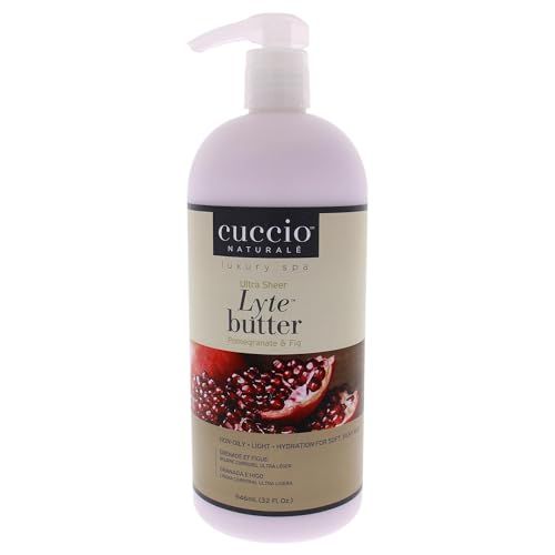 Cuccio Naturale Lyte Ultra-Sheer Body Butter - Replenishing Scented Moisturizer Cream - Deep Hydration To Repair Dry Skin - All Natural, Cruelty-Free Formula - Pomegranate And Fig - 32 Oz