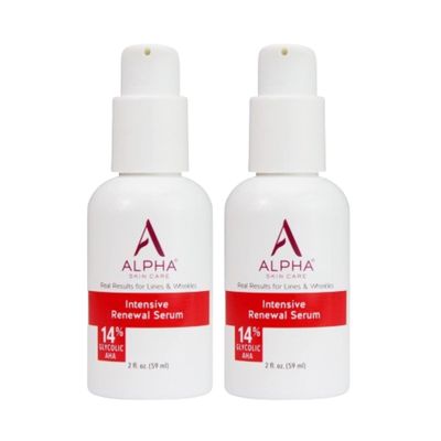 Alpha Skin Care Renewal Serum Concentrated with 14% Glycolic AHA, Intensive Rejuvenating Smoothing Serum, Gently Exfoliates, Hydrates, Evens Skin Tone For A Healthier Clear Complexion - 2 Pack