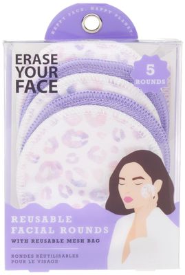 Erase Your Face Reusable Makeup Removing Facial Rounds - Purple, Pink Lepoard Print (Pack of 5)
