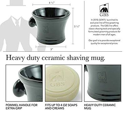 G.B.S Men's Grooming Kit - 5 Blade Razor, Black Ceramic Mug, All-Natural Glycerin Soap, Shaving Brush, Stand Ultimate Birthday Gift