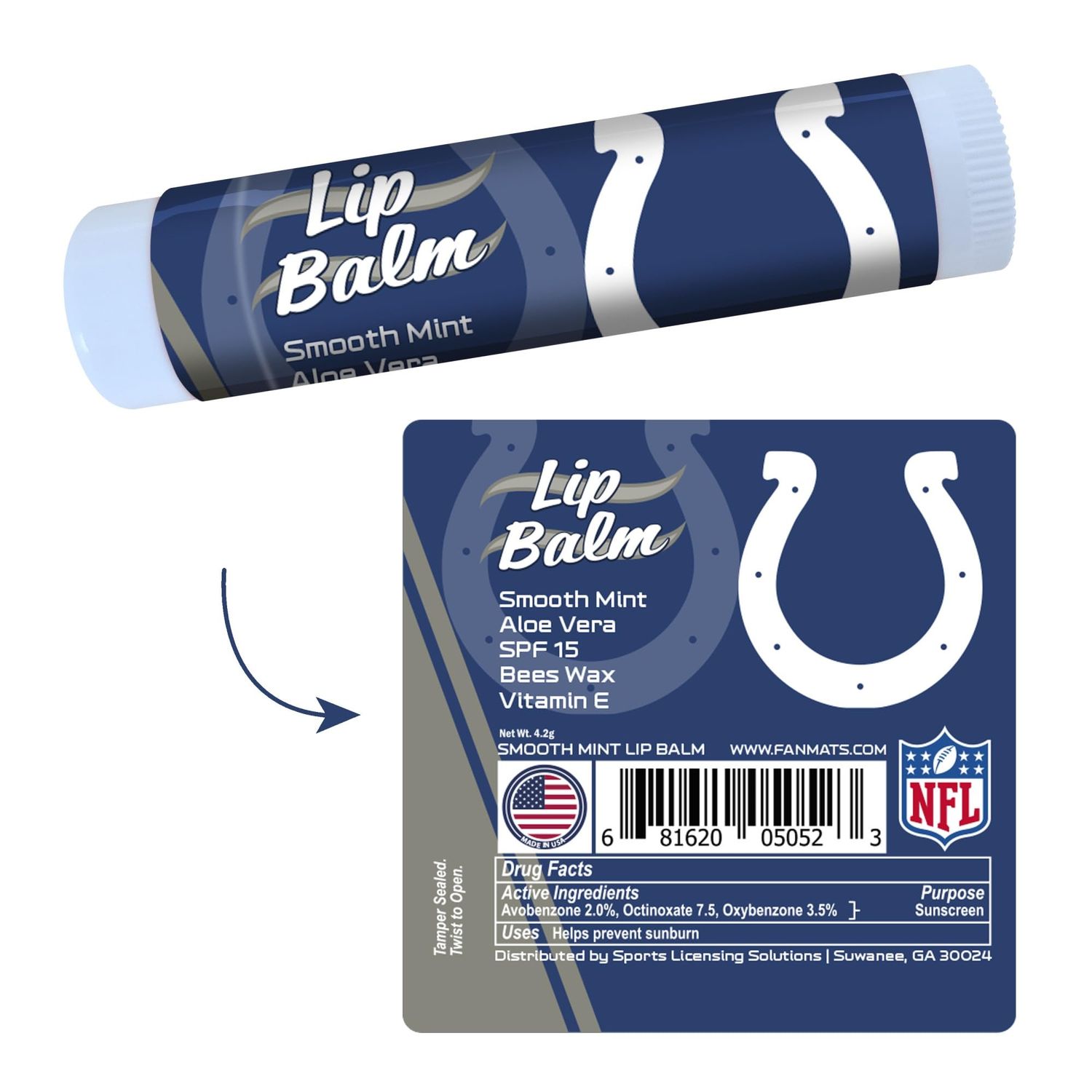 FANMATS 34668 Indianapolis Colts Smooth Mint SPF 15 Lip Balm