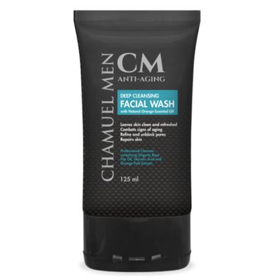 CHAMUEL MEN Anti-Aging Face Cleanser - Deep Cleaning &amp; Exfoliating Mens Face Wash Fights Acne &amp; Wrinkles w/Organic Rose Hip, Aloe &amp; Glycolic Acid for Oily, Dry, Sensitive or Combination Skin, 125ml.