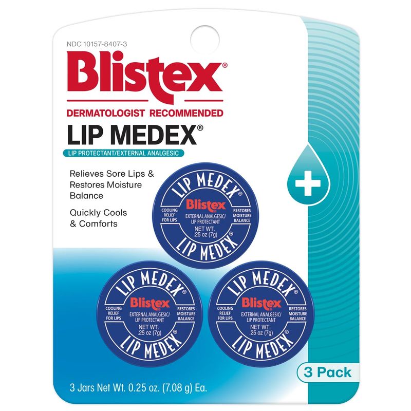 Blistex Lip Medex, 0.25 Ounce, 3 Count, Medicated Relief with Immediate Cooling, Soothes and Protects, Advanced Hydration, Restores Healthy Moisture Balance to Lips