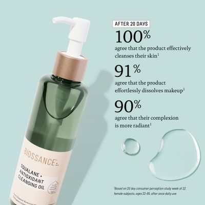 BIOSSANCE Squalane + Antioxidant Cleansing Oil. Lightweight Facial Oil Cleans Deep into Pores, Removes Makeup and Hydrates Skin. For all Skin Types (0.85 ounces) Travel Size