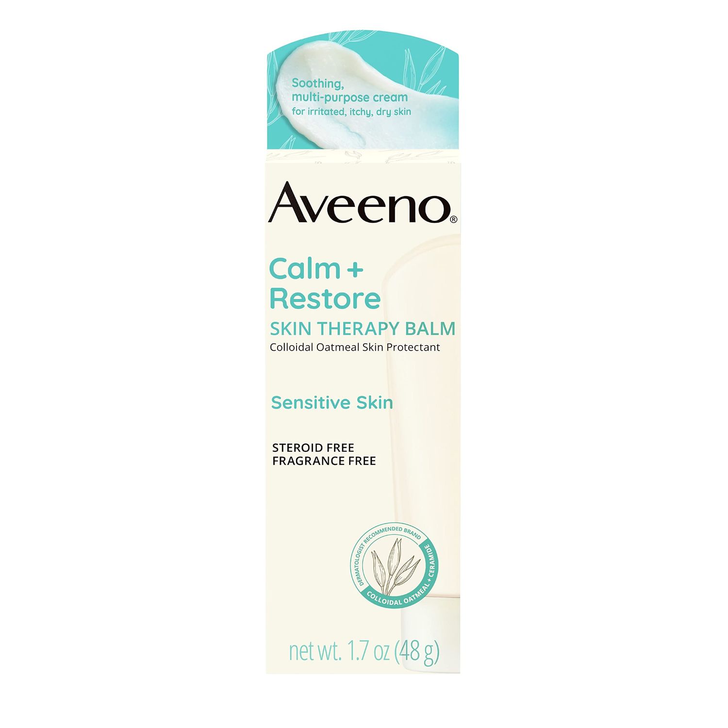 Aveeno Calm + Restore Skin Therapy Balm, Soothing &amp; Moisturizing Skin Protectant for Sensitive Skin, Colloidal Oatmeal &amp; Ceramide to Help Fight Dry Skin, Fragrance- &amp; Steroid-Free, 1.7 oz
