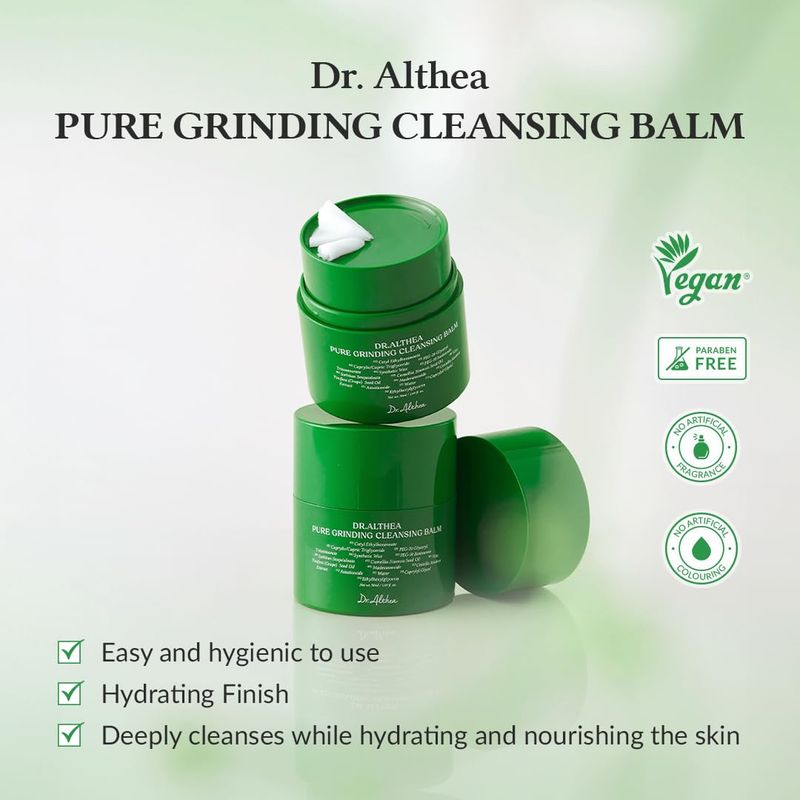 Dr.Althea Pure Grinding Cleansing Balm | Hygenic One-Step Makeup Cleansing Oil with Madecassoside | Non-Greasy Sorbet Texture | Gentle, Soothing for All Skin Types | Korean Vegan Skincare | 1.69 Fl Oz