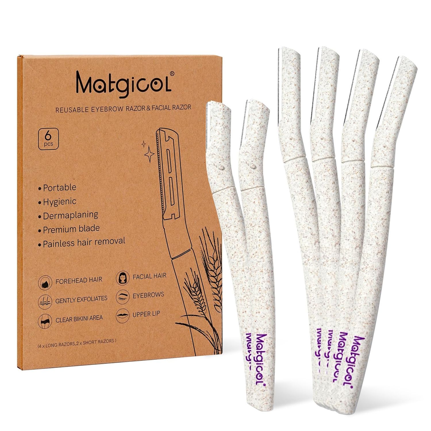 Eco-Friendly Women&#39;s Dermaplaning Razor - Multipurpose Exfoliating Tool with Anti-Cut Blades &amp; Biodegradable Handle for Silky Skin &amp; Perfect Brows (Beige)