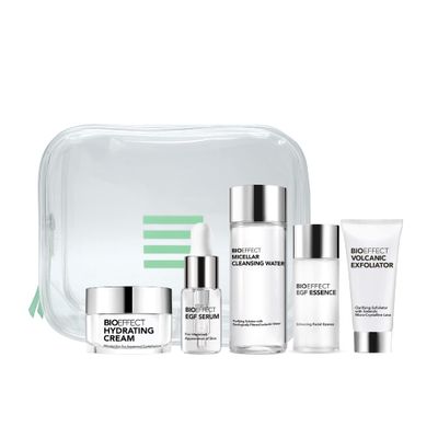 Bioeffect EGF Skincare Set of 5 Deluxe Samples, On the Go Kit to Experience a Hydrating, Anti-Aging Barley Growth Factor Daily Regimen to Cleanse, Exfoliate, Moisturizer, Renew &amp; Restore