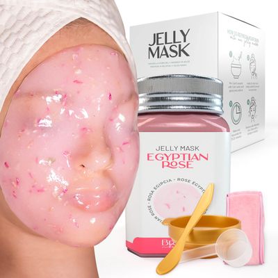 BRUN Peel-Off Egyptian Rose Jelly Mask for Face Care - A 23 fl oz Rubber Mask Jar for 30 to 35 Treatments - A Skin Care Moisturizing Gel Mask of Spa Set for Men, Women and Adults