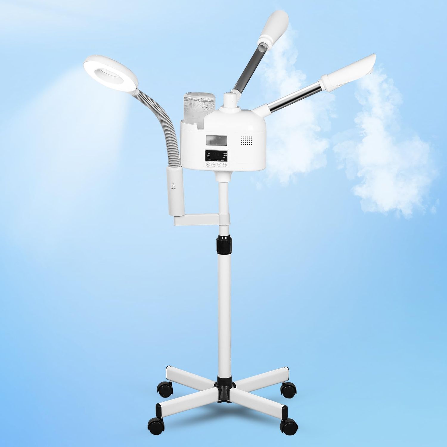 Afranti Pro Rolling Facial Steamers for Face Professional 3 in 1 Facial Steamer Humidifier with 5X Mag Lamp,Face Steamer Standing Warm Cold Mist Digital LCD Screen for Home Salon Spa